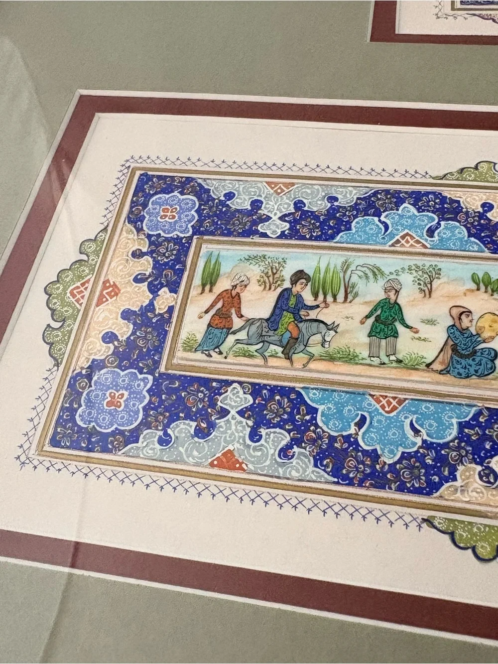 Framed Persian-Style Miniature Artwork in Green and Blue